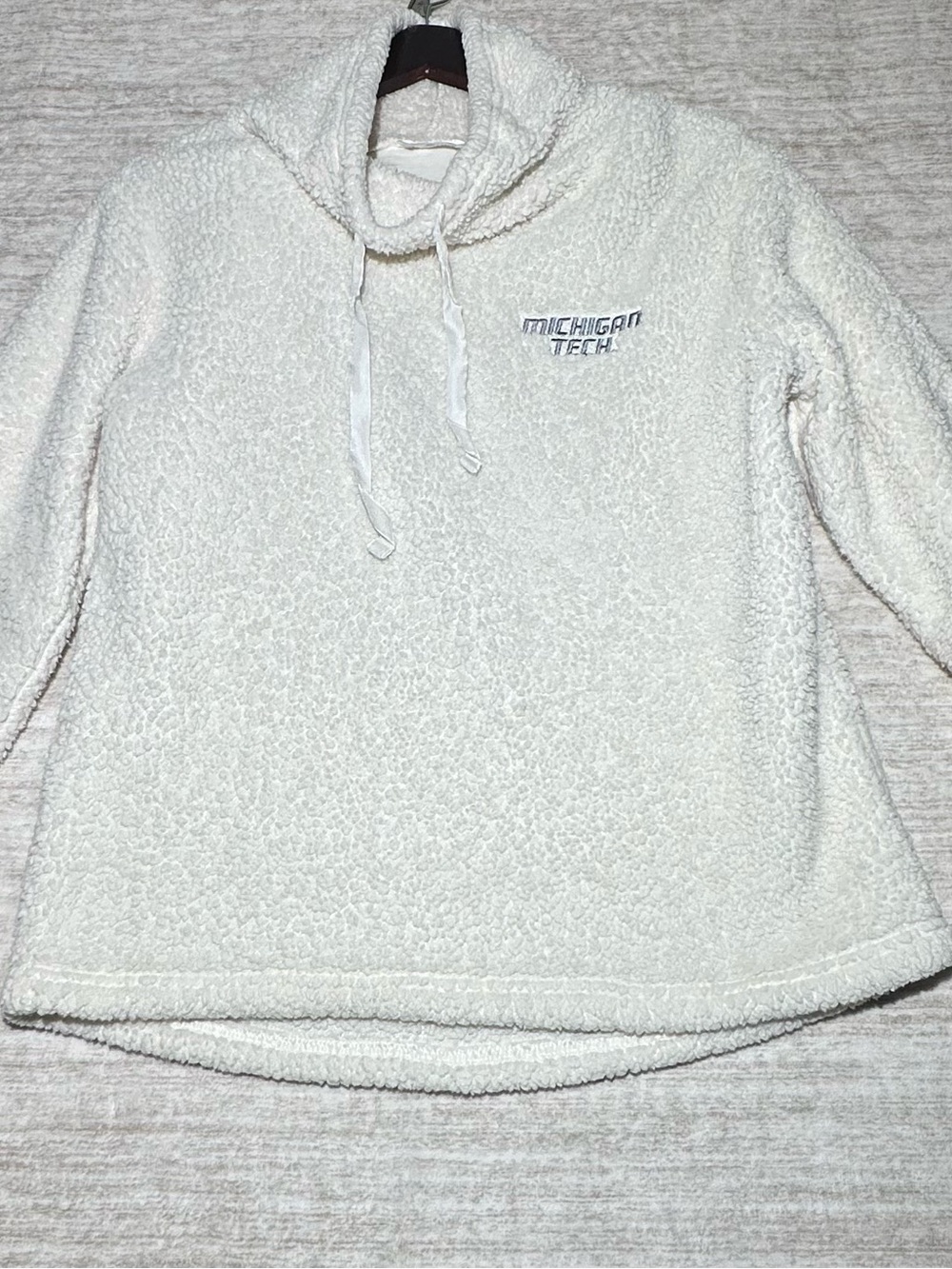 Cream Sherpa Pullover Hoodie for Women with Michigan Tech Logo